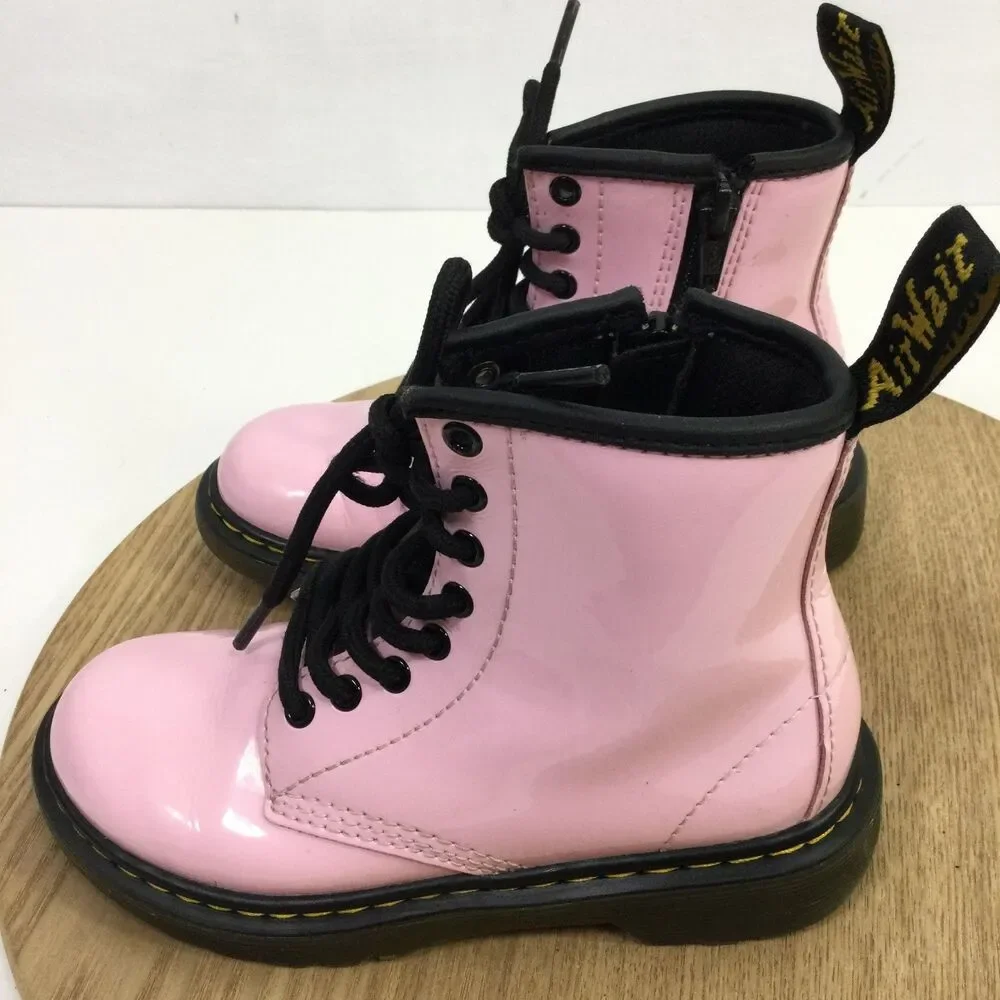 Dr Martens AirWair Girls 1460 Patent Leather Lace Up Boots Light Pink Size 12